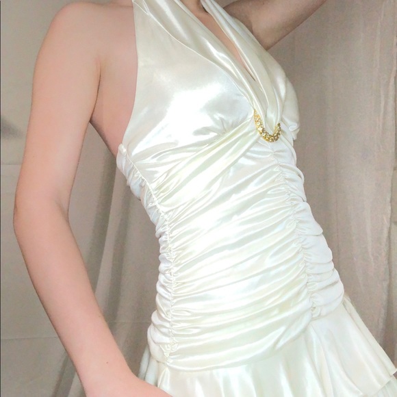 90s Halter Prom Ruffle Dress - Picture 3 of 5